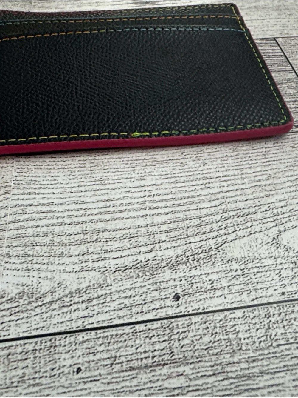 Kurt Geiger Black Leather Card Holder with Multicolor Stitching